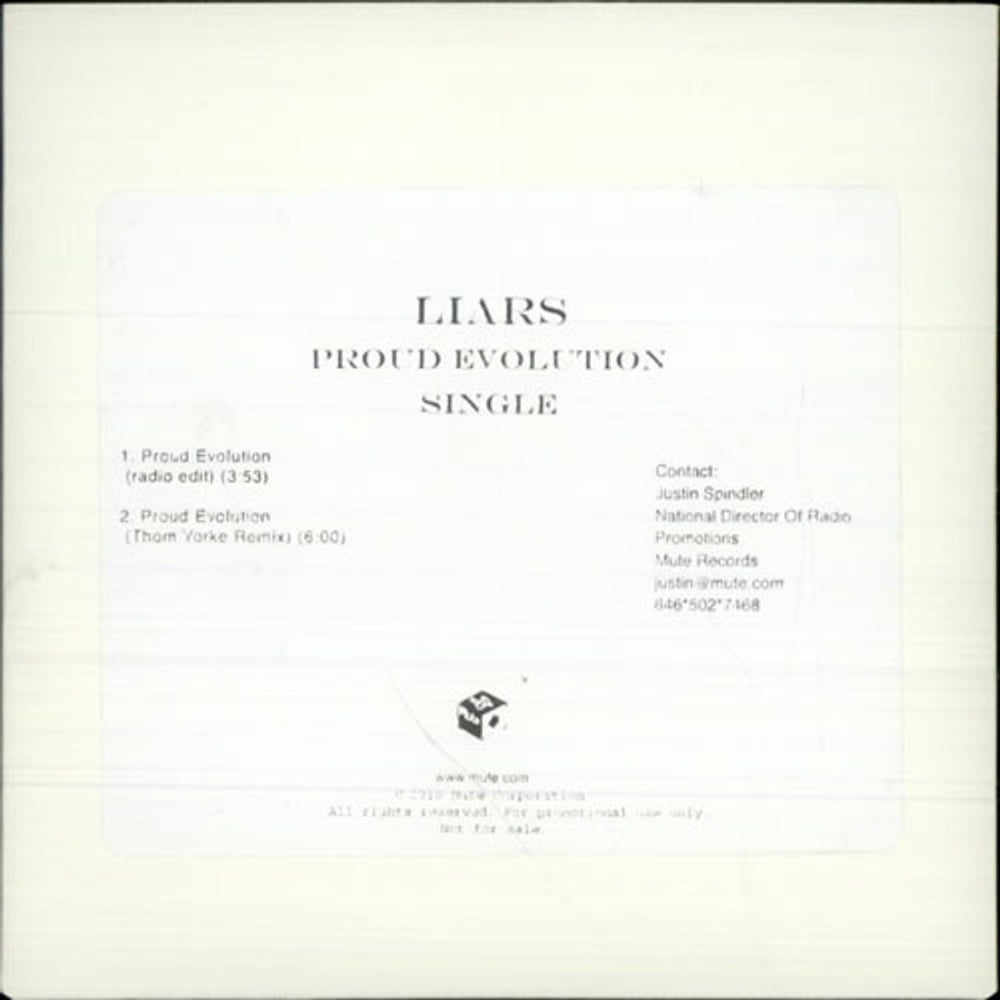 Liars Proud Evolution US Promo CD-R acetate CDR ACETATE
