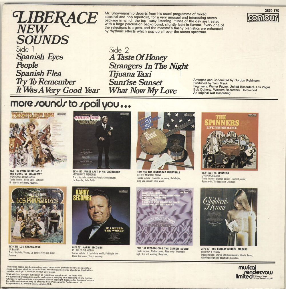 Liberace New Sounds UK vinyl LP album (LP record)