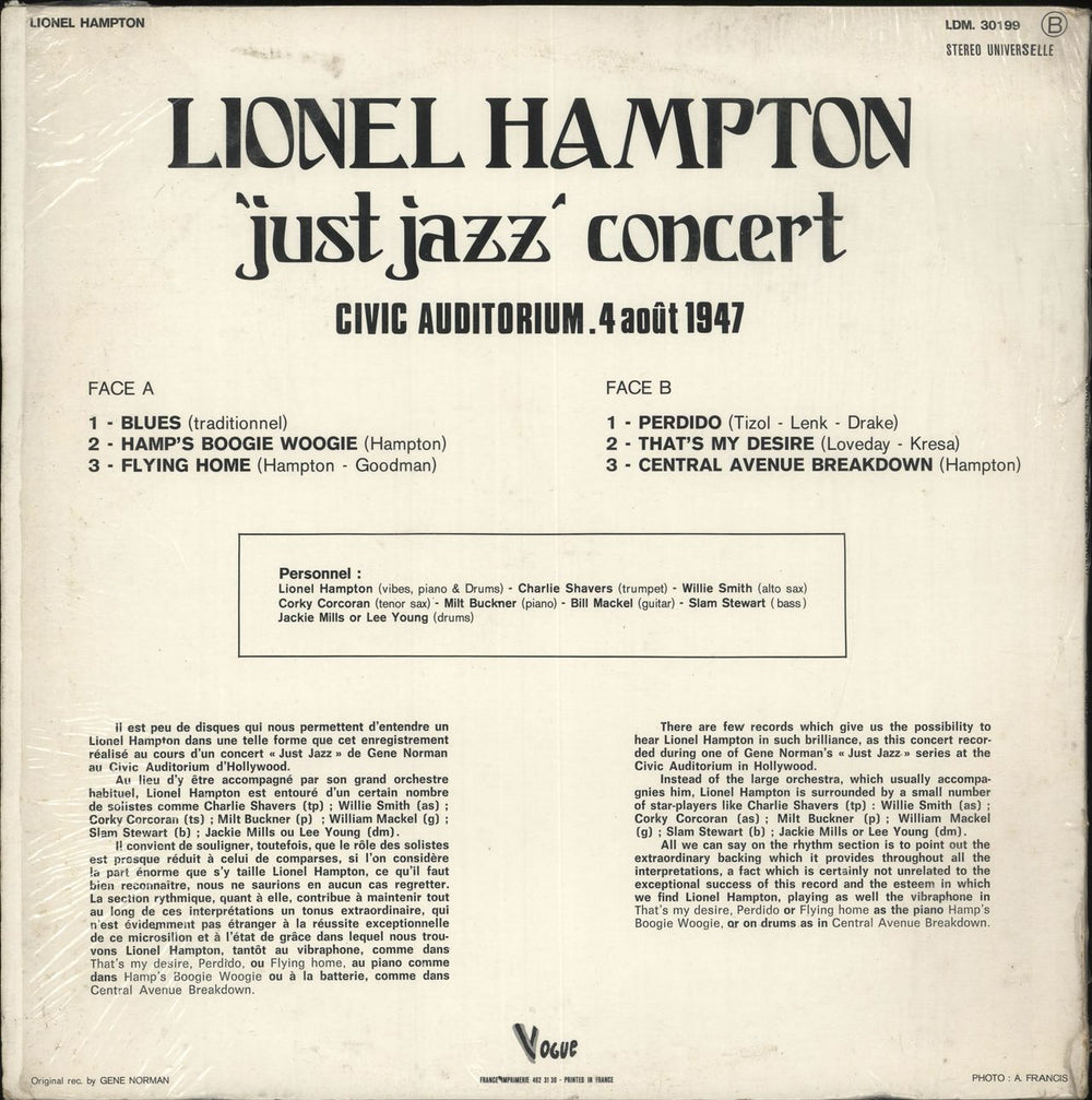 Lionel Hampton 'Just Jazz' Concert French vinyl LP album (LP record)