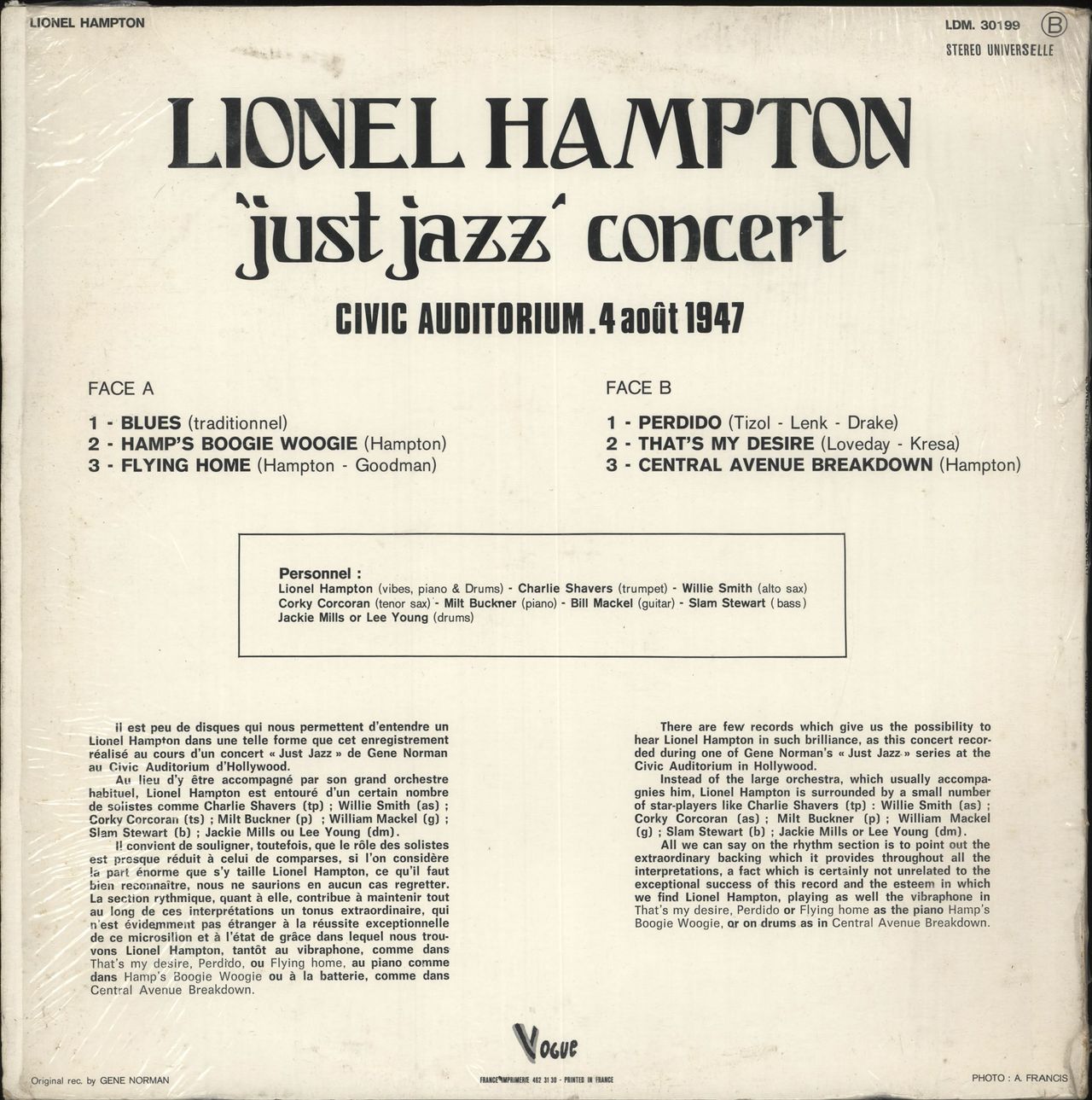 Lionel Hampton 'Just Jazz' Concert French vinyl LP album (LP record)