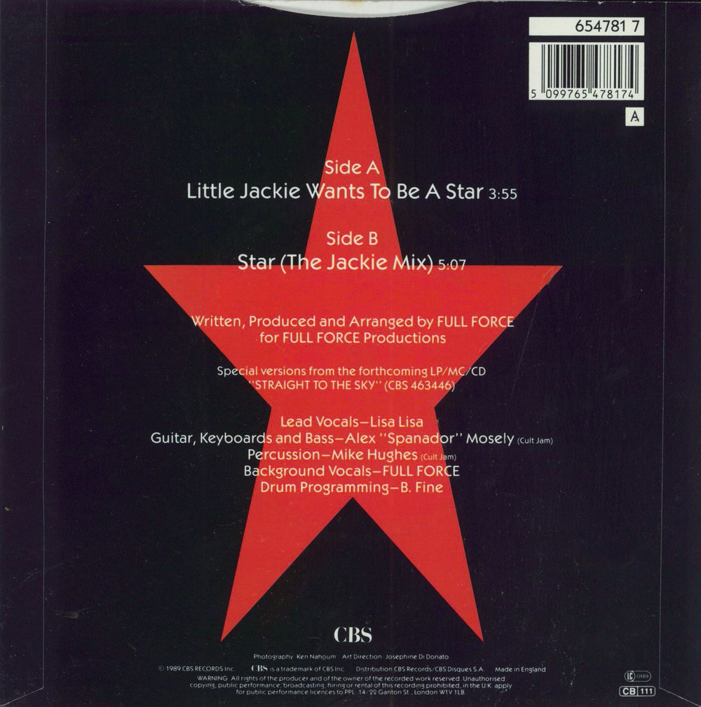 Lisa Lisa & Cult Jam Little Jackie Wants To Be A Star UK 7" vinyl single (7 inch record / 45) 5099765478174