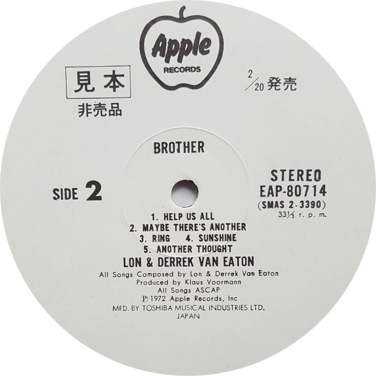 Lon & Derrek Van Eaton Brother - White label Japanese vinyl LP album (LP record)