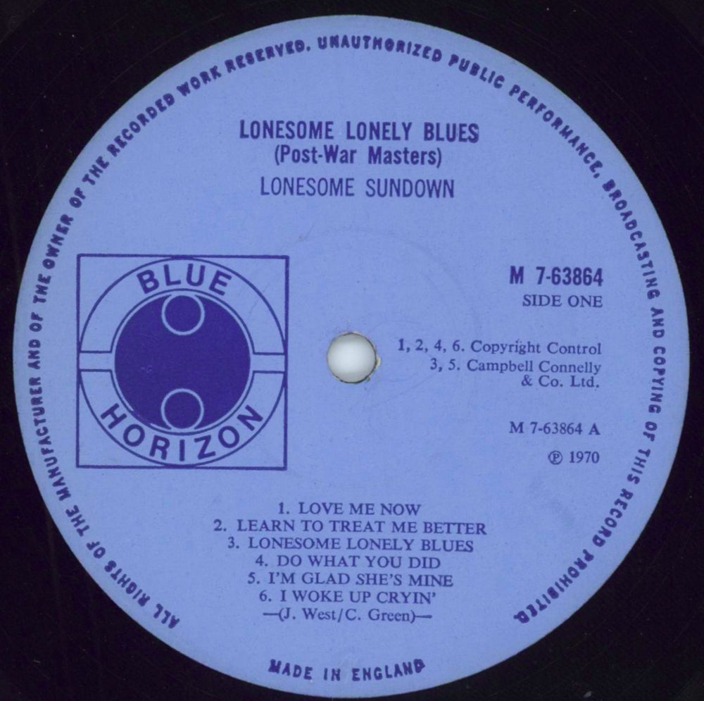 Lonesome Sundown Lonesome Lonely Blues UK vinyl LP album (LP record) L0ZLPLO642856