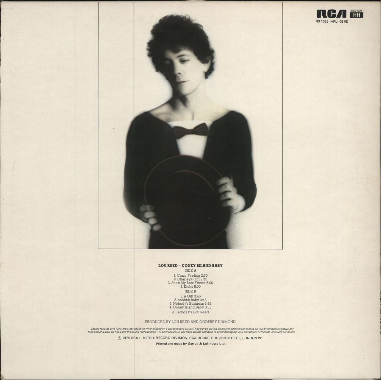 Lou Reed Coney Island Baby - EX UK vinyl LP album (LP record)