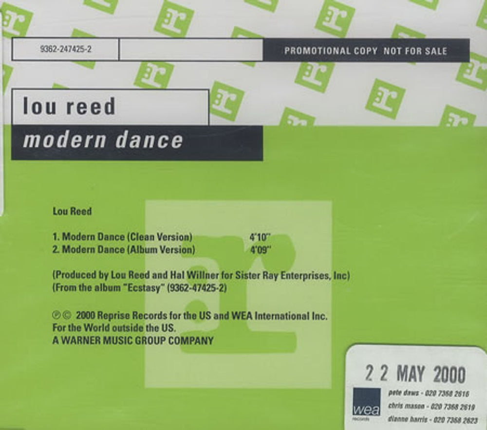 Lou Reed Modern Dance German Promo CD single (CD5 / 5") PRO1869