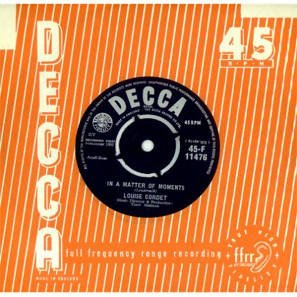 Louise Cordet In A Matter Of Moments UK 7" vinyl single (7 inch record / 45) 45-F11476