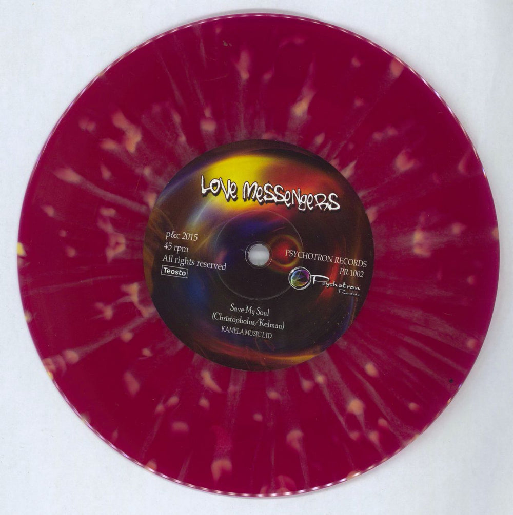 Love Messengers Save My Soul - Purple & Orange Vinyl UK 7" vinyl single (7 inch record / 45) PR1002