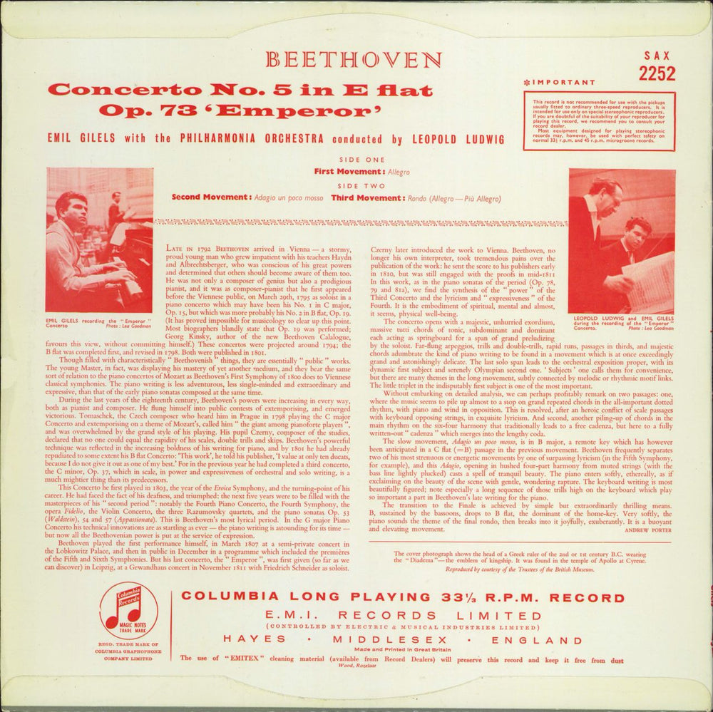 Ludwig Van Beethoven Beethoven: "Emperor" Concerto - ED1 UK vinyl LP album (LP record)