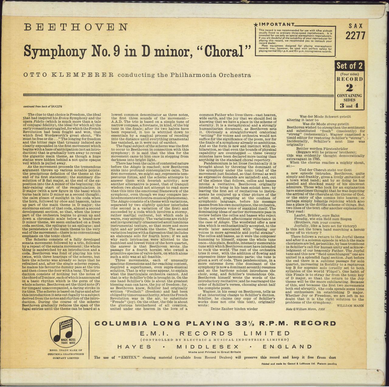 Ludwig Van Beethoven Beethoven: Symphony No. 9 "Choral" UK 2-LP vinyl record set (Double LP Album)