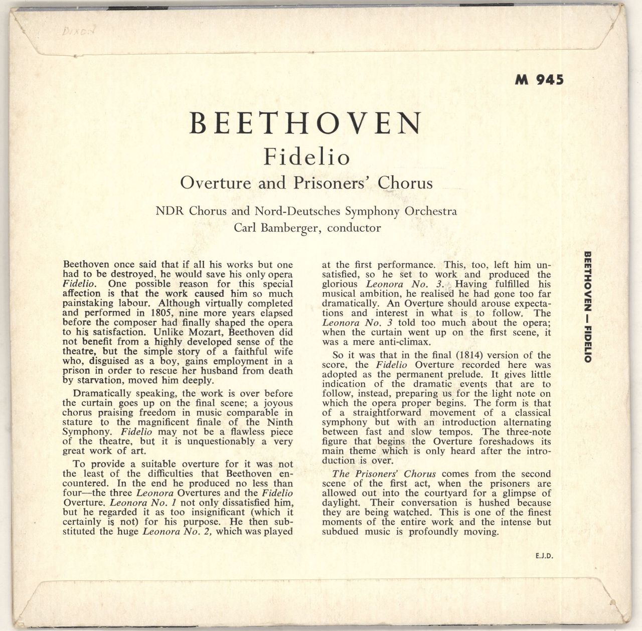 Ludwig Van Beethoven Fidelio UK 7" vinyl single (7 inch record / 45) LVB07FI726921