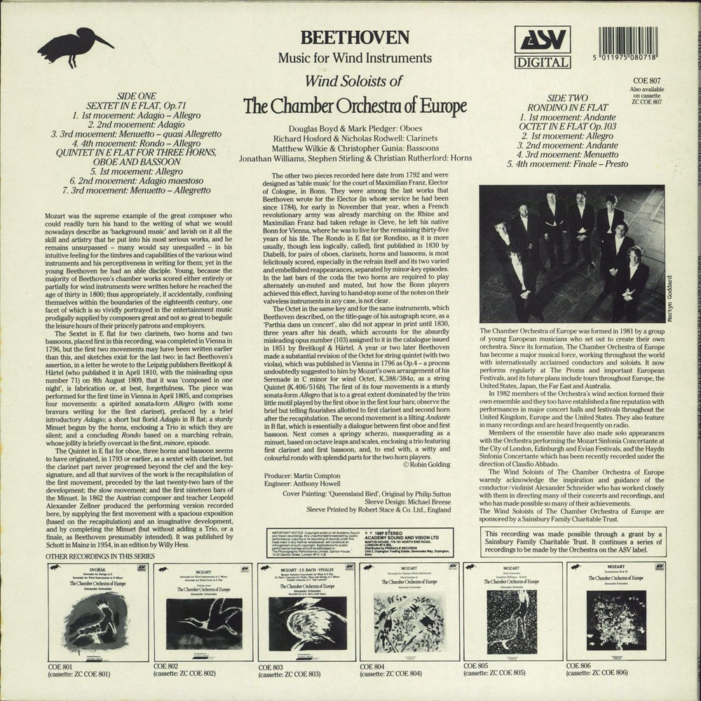 Ludwig Van Beethoven Music For Wind Instruments UK vinyl LP album (LP record) 5011975080718