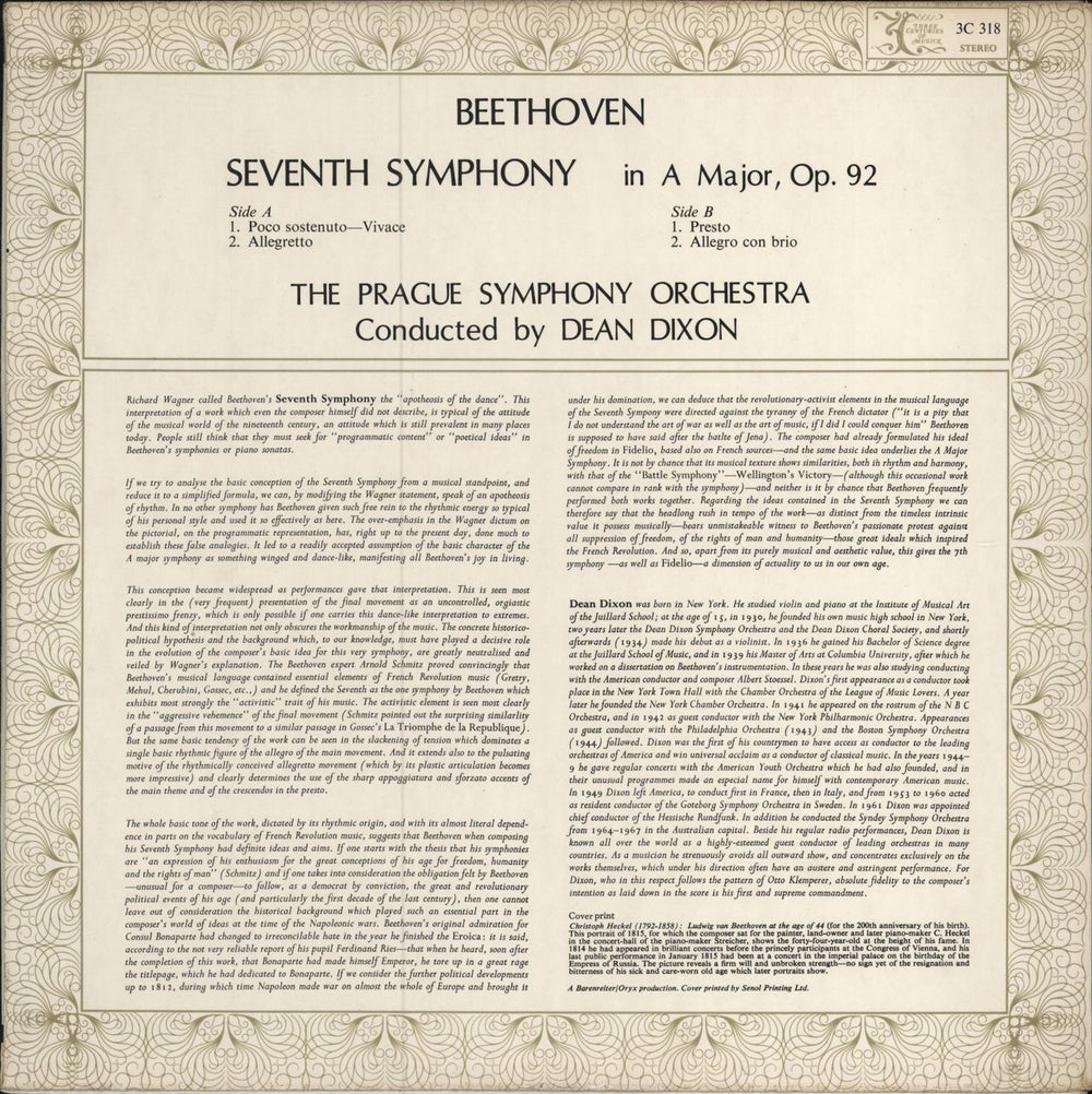 Ludwig Van Beethoven Seventh Symphony In A Major, Op. 92 UK vinyl LP album (LP record)