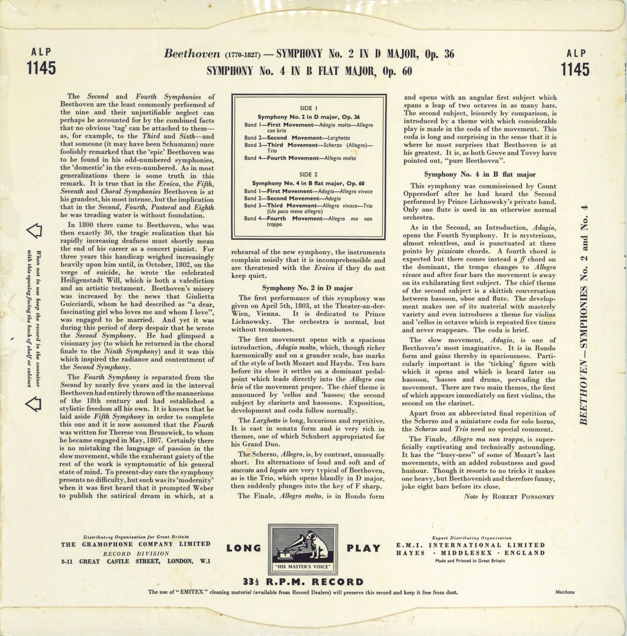 Ludwig Van Beethoven Symphonies Nos. 2 And 4 UK vinyl LP album (LP record)