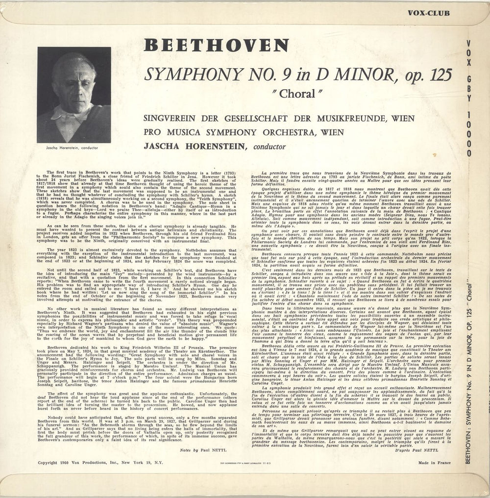 Ludwig Van Beethoven Symphony No. 9 "Choral" French vinyl LP album (LP record) LVBLPSY690449