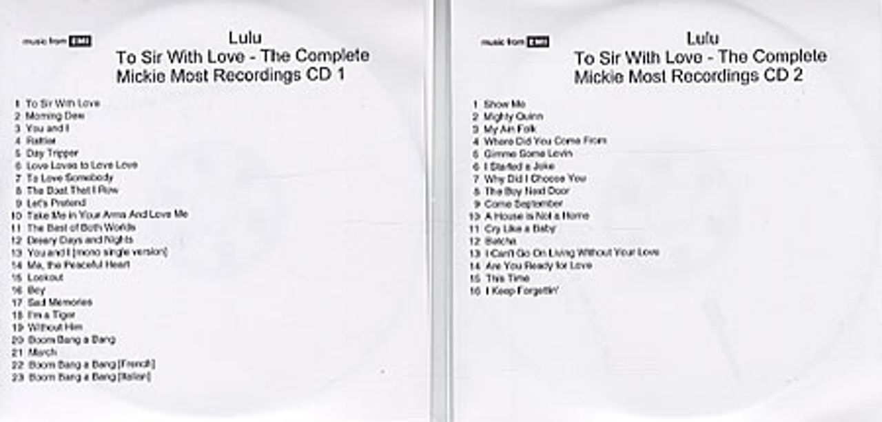 Lulu To Sir With Love - The Complete Mickie Most Recordings UK Promo CD-R acetate CD-R ACETATE