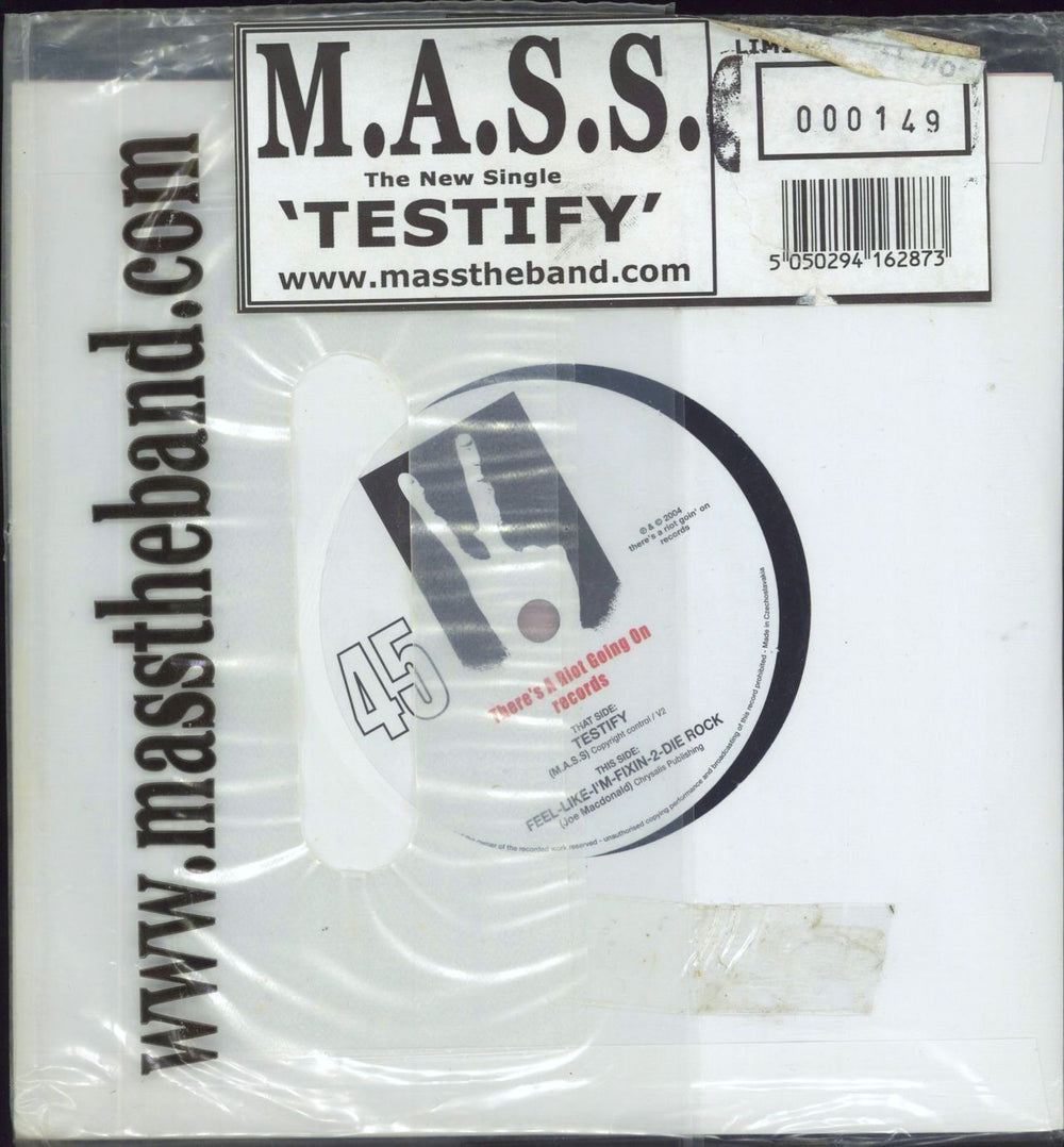 M.A.S.S. Testify UK 7" vinyl single (7 inch record / 45)