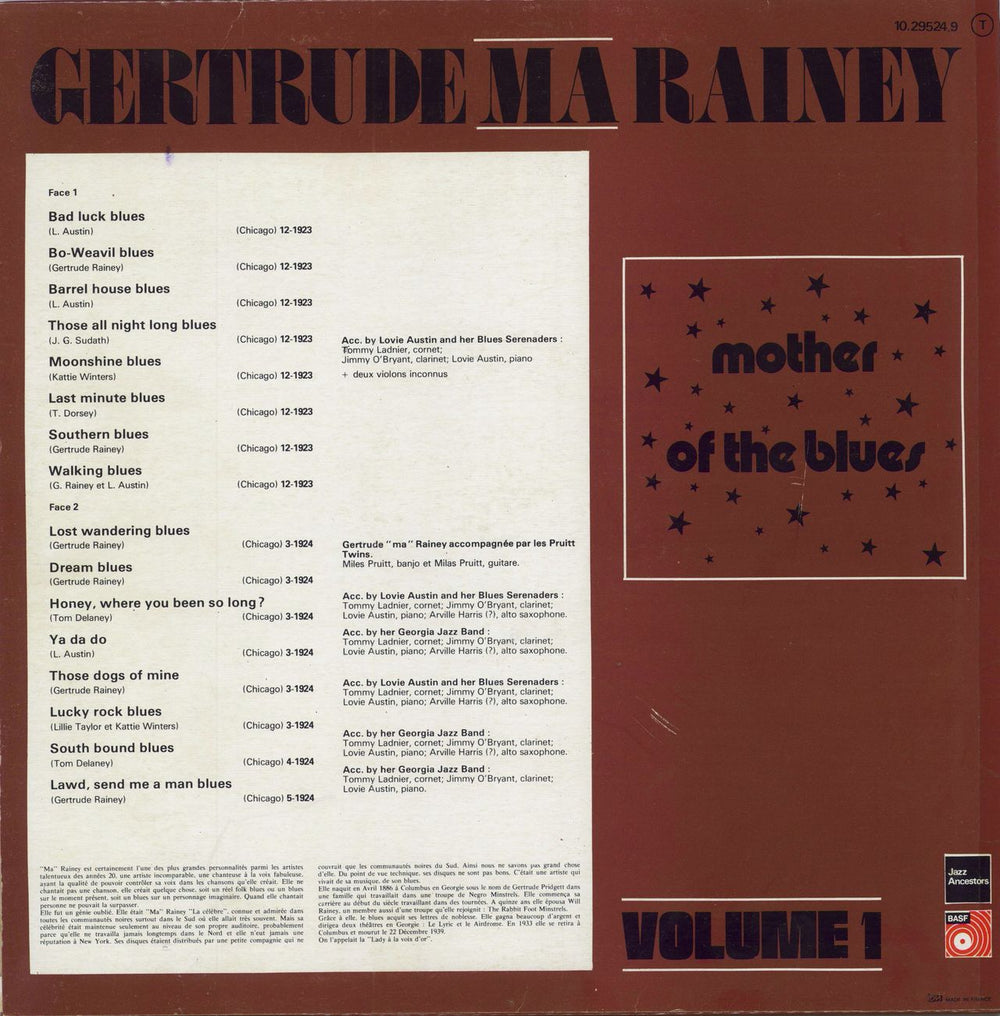 Ma Rainey Mother Of The Blues Volume 1 French vinyl LP album (LP record)