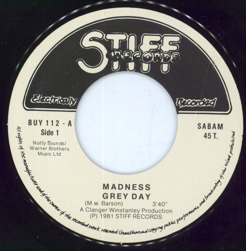 Madness Grey Day Belgian 7" vinyl single (7 inch record / 45) MDN07GR800768