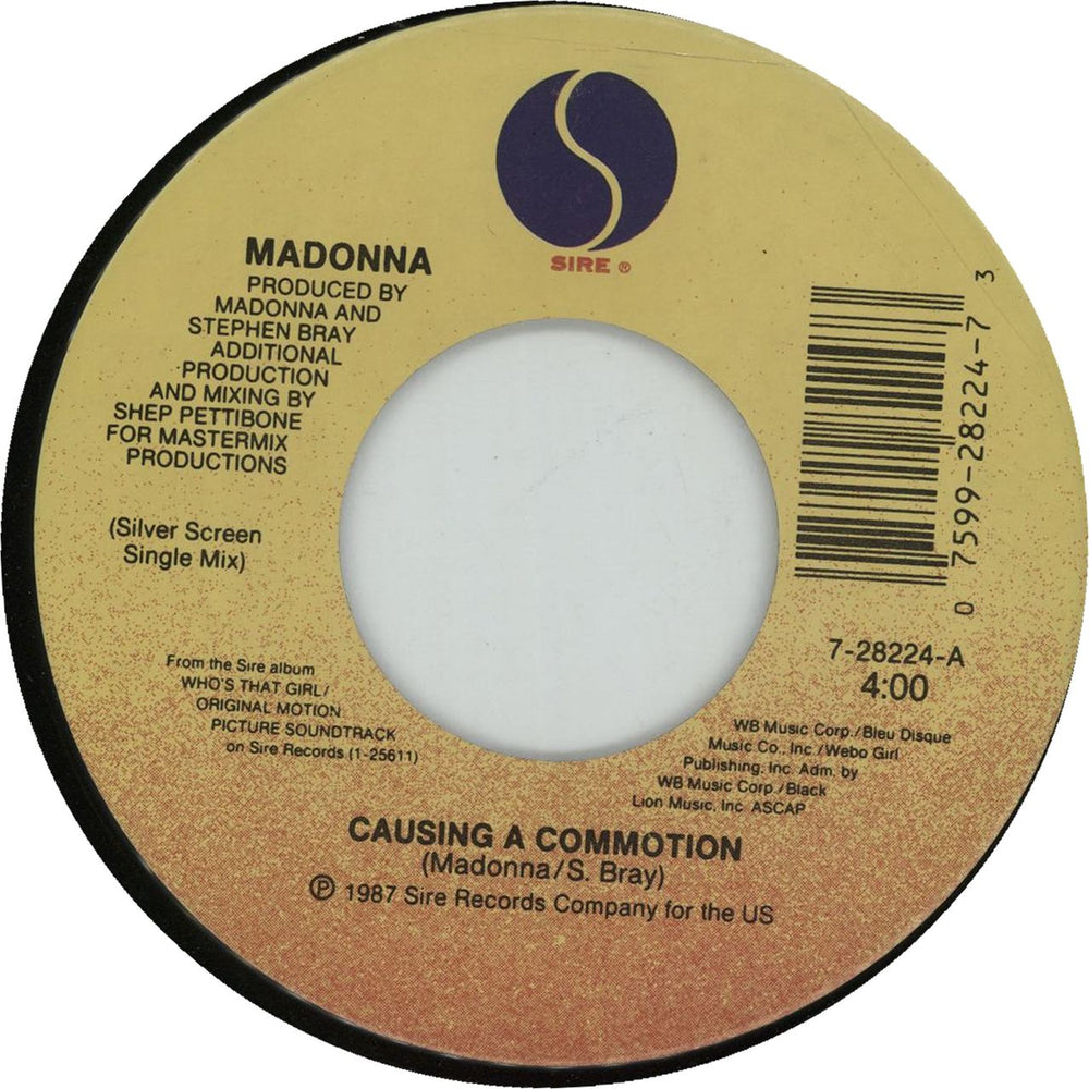 Madonna Causing A Commotion - Barcoded US 7" vinyl single (7 inch record / 45) 7-28224