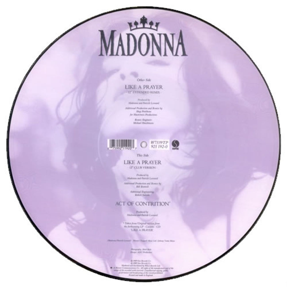 Madonna Like A Prayer - Barcode stickered sleeve UK 12" vinyl picture disc (12 inch picture record) MAD2PLI05441