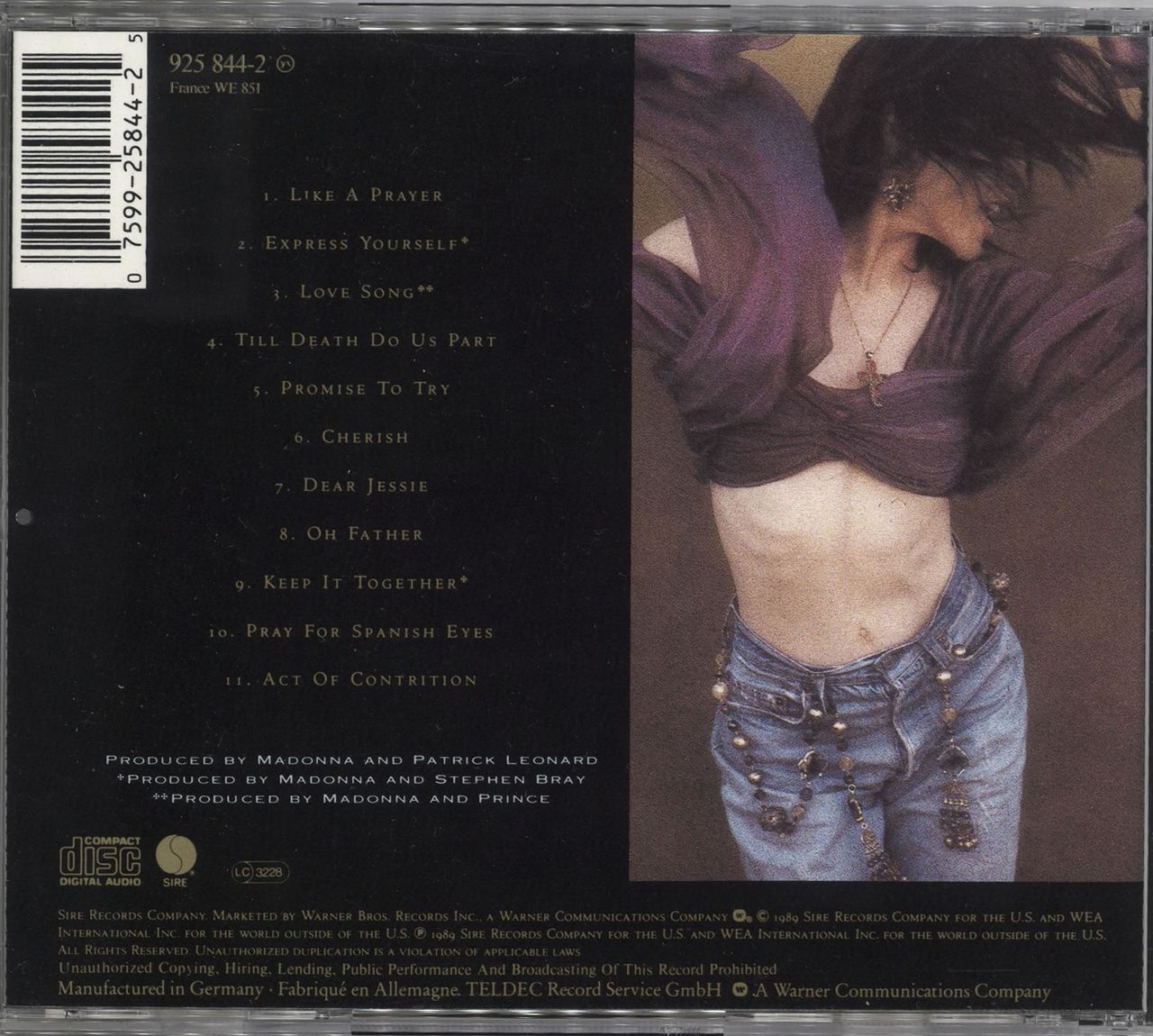 Madonna Like A Prayer German CD album (CDLP) 075992584425