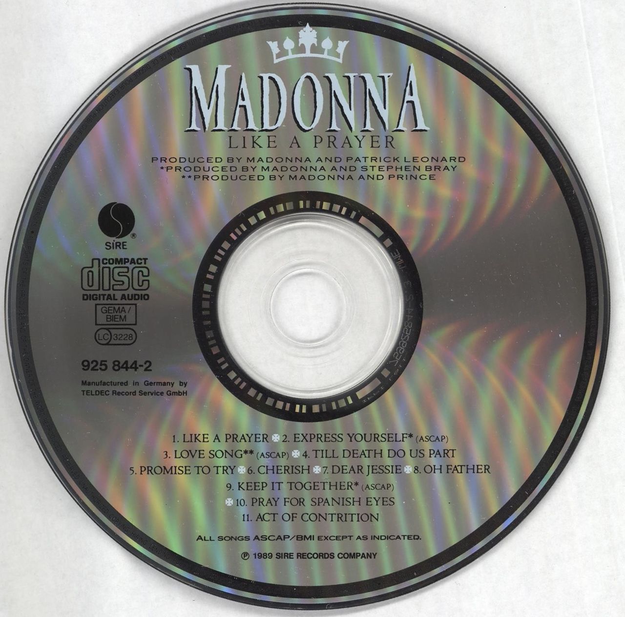 Madonna Like A Prayer German CD album (CDLP) MADCDLI727993