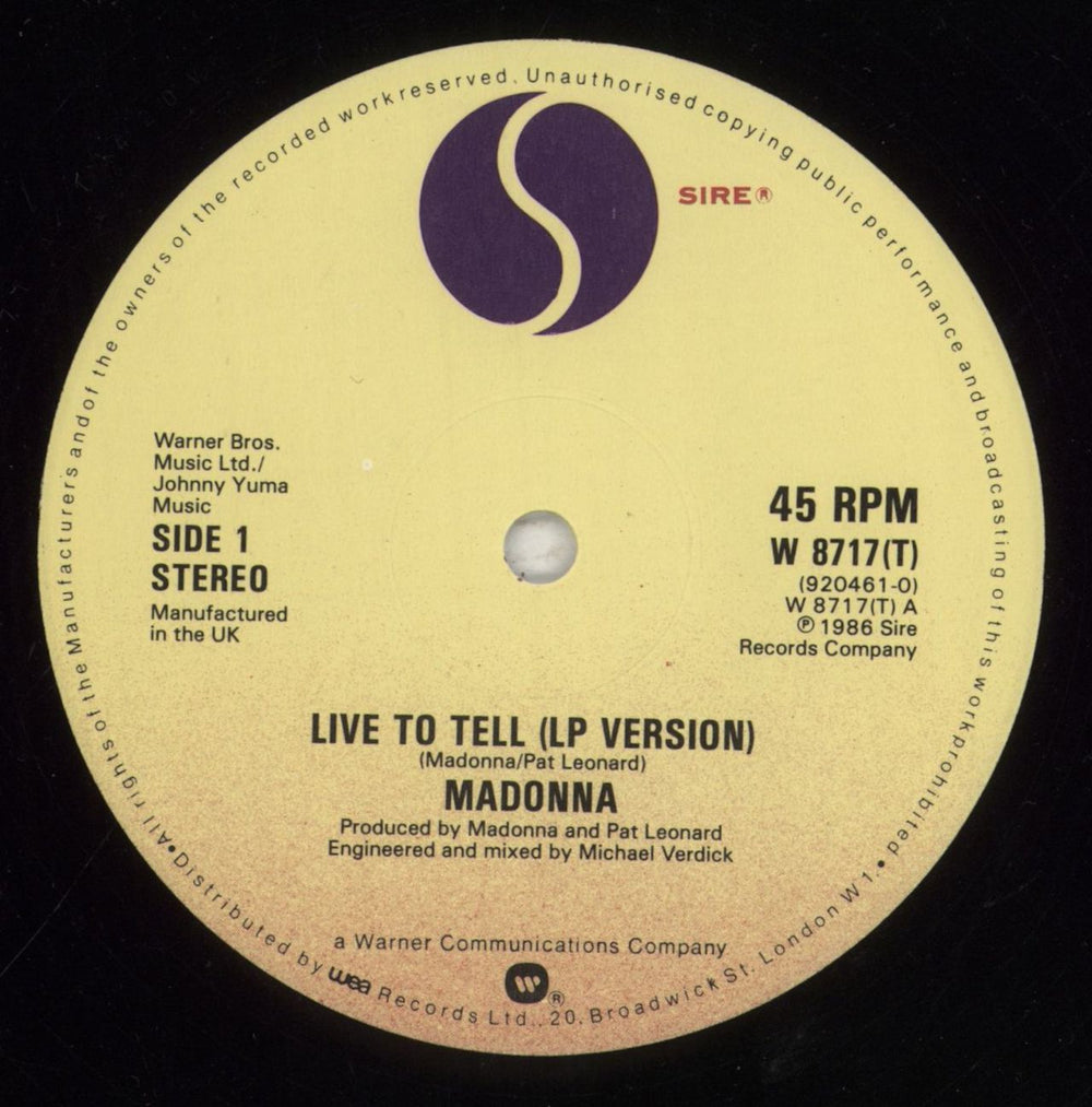 Madonna Live To Tell + Sleeve + Poster UK 12" vinyl single (12 inch record / Maxi-single) MAD12LI815390