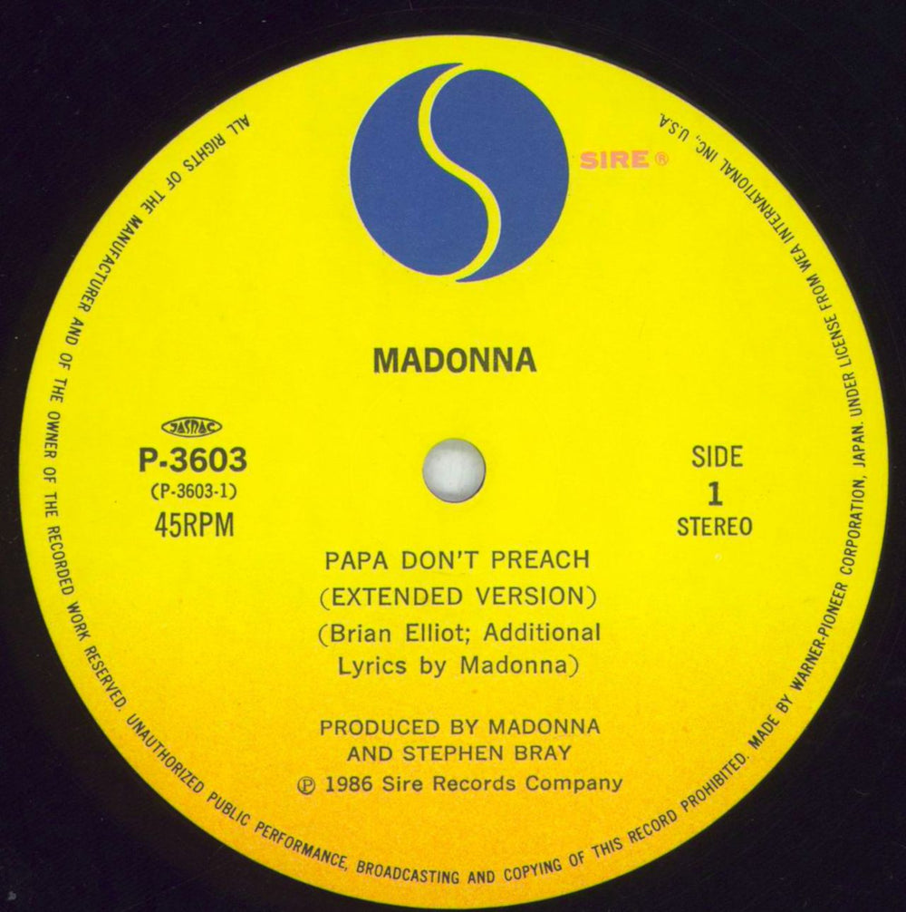 Madonna Papa Don't Preach + Portrait Insert Japanese 12" vinyl single (12 inch record / Maxi-single) MAD12PA262303