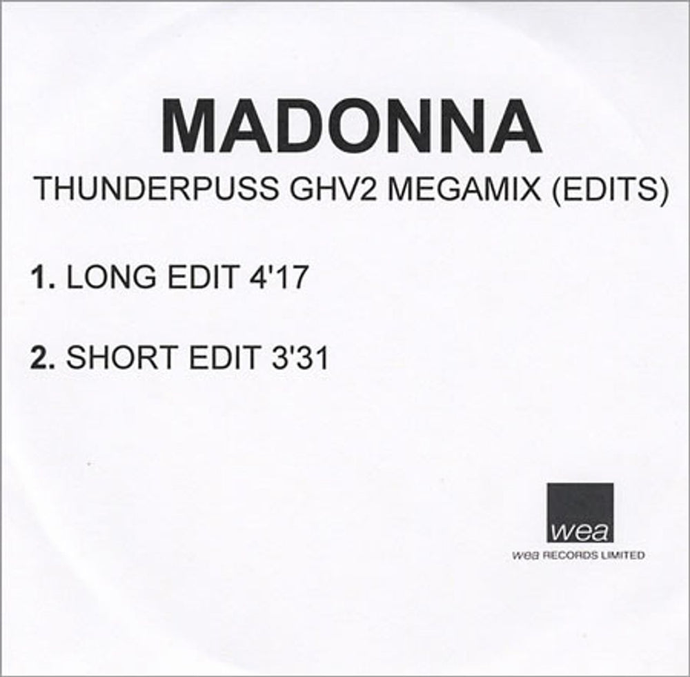 Madonna Thunderpuss GHV2 Megamix Edits UK Promo CD-R acetate CD ACETATE