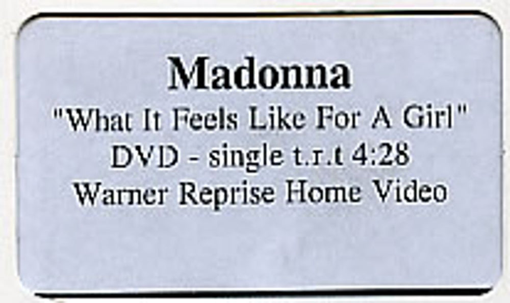 Madonna What It Feels Like For A Girl US Promo video (VHS or PAL or NTSC) PROMO VIDEO