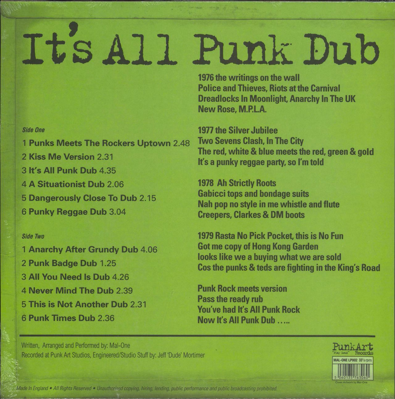 MAL-ONE It's All Punk Dub - RSD 22 UK vinyl LP album (LP record) 3ZOLPIT788381