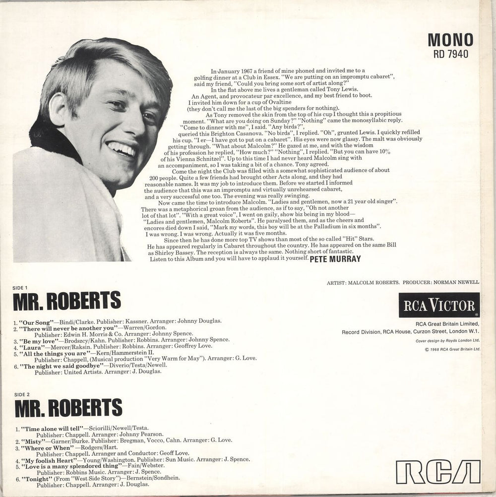 Malcolm Roberts Mr. Roberts UK vinyl LP album (LP record)