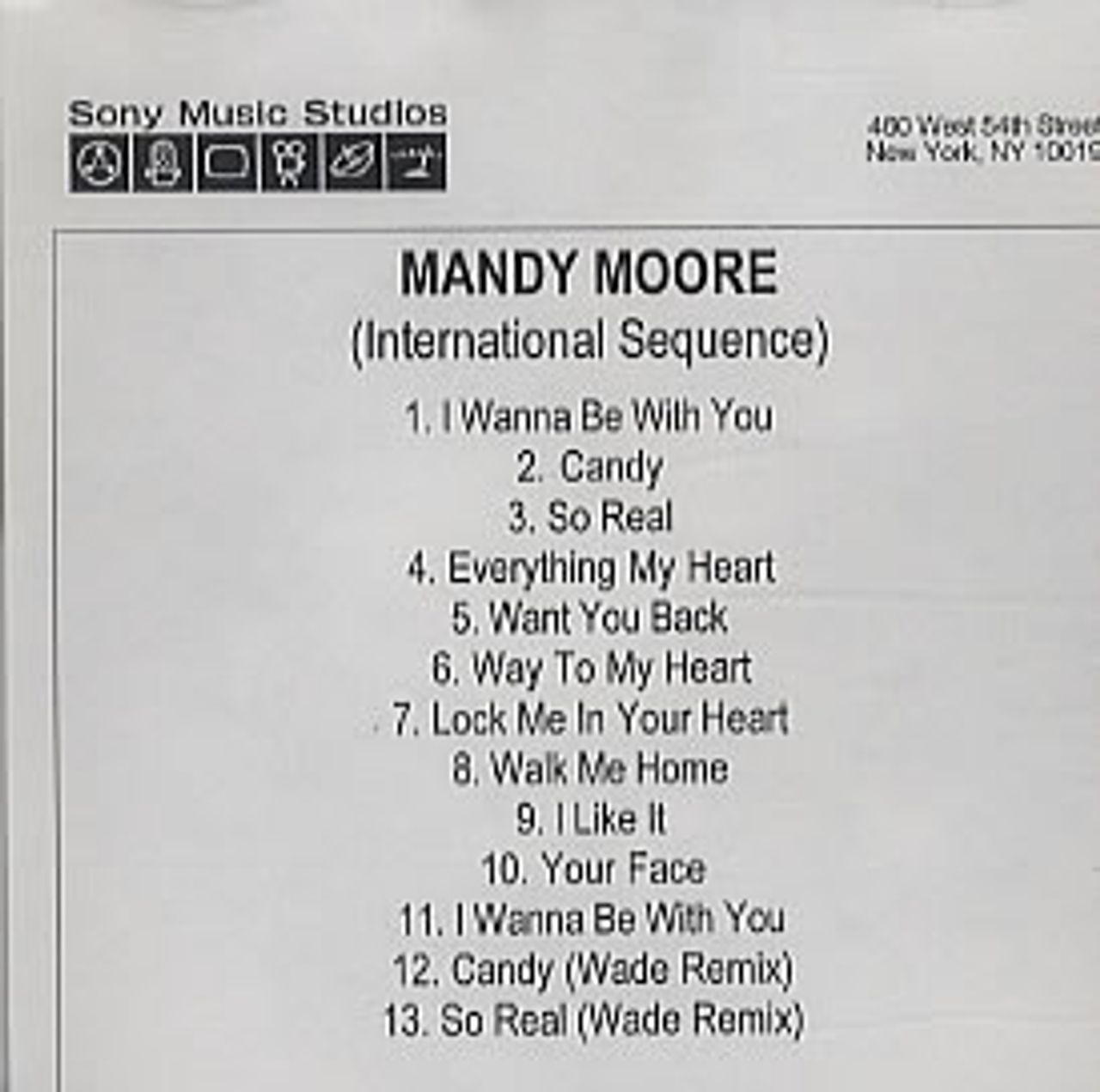 Mandy Moore (International Sequence) US CD-R acetate CD-R ACETATE
