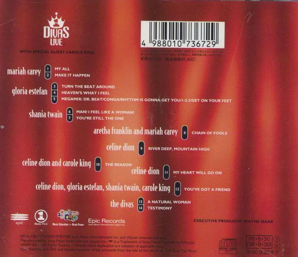 Mariah Carey VH1 Divas Live Japanese CD album (CDLP)