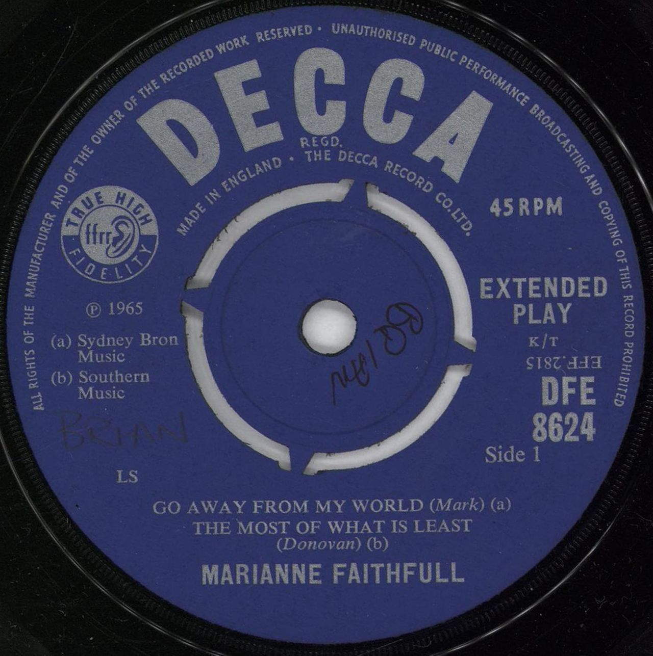 Marianne Faithfull Go Away From My World EP - WOL UK 7" vinyl single (7 inch record / 45) MRN07GO767089