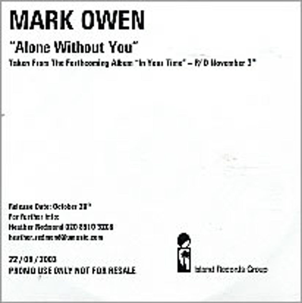 Mark Owen Alone Without You UK CD-R acetate CD-R ACETATE