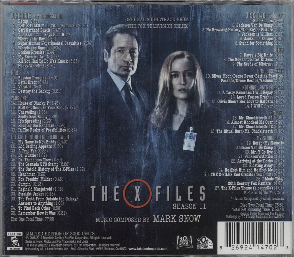 Mark Snow The X-Files - Season 11 (Original Soundtrack) US 2 CD album set (Double CD) 826924147023