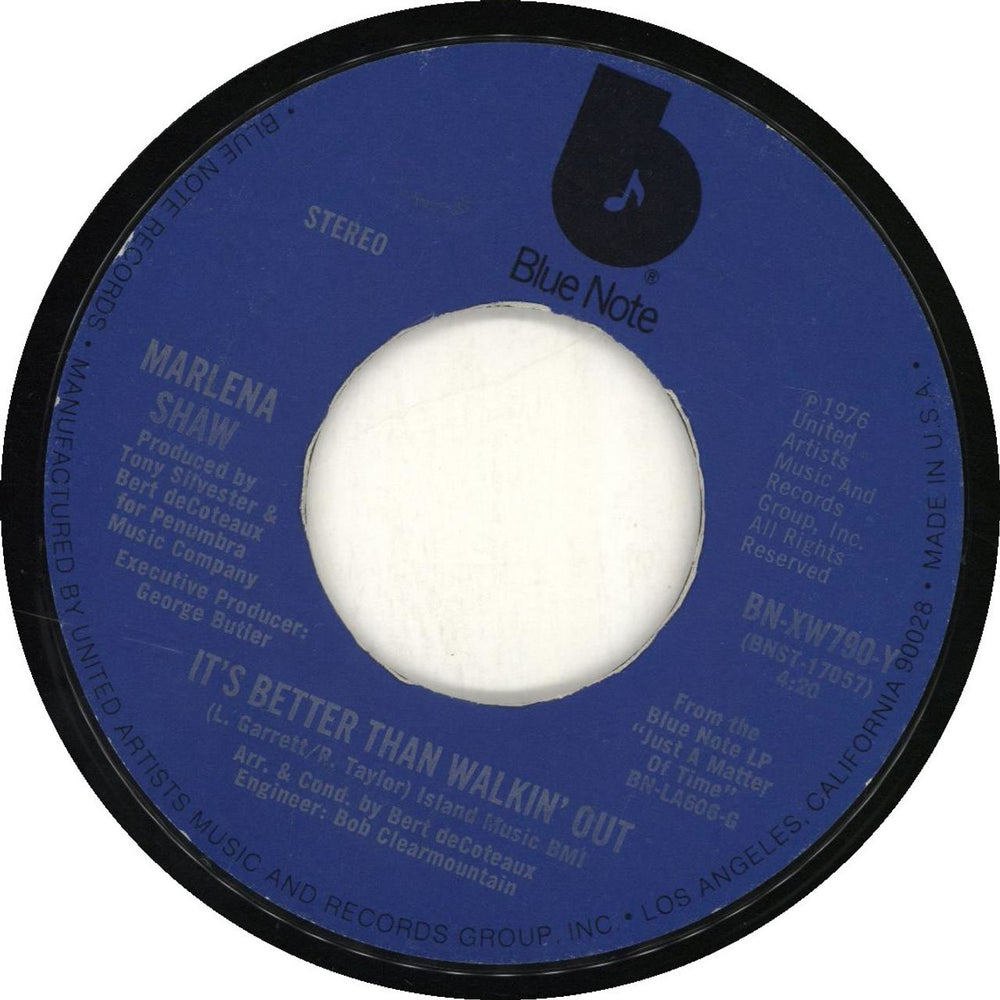 Marlena Shaw It's Better Than Walkin' Out US 7" vinyl single (7 inch record / 45) BN-XW790-Y