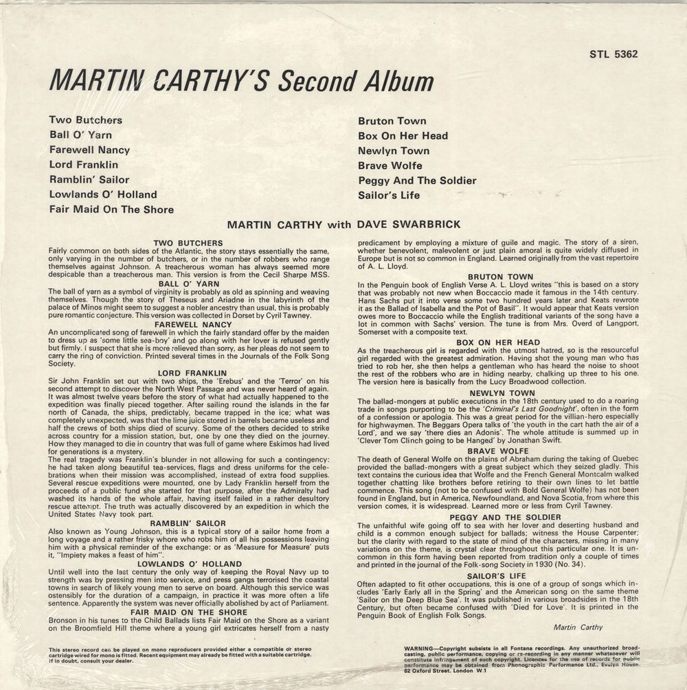 Martin Carthy Second Album UK vinyl LP album (LP record)