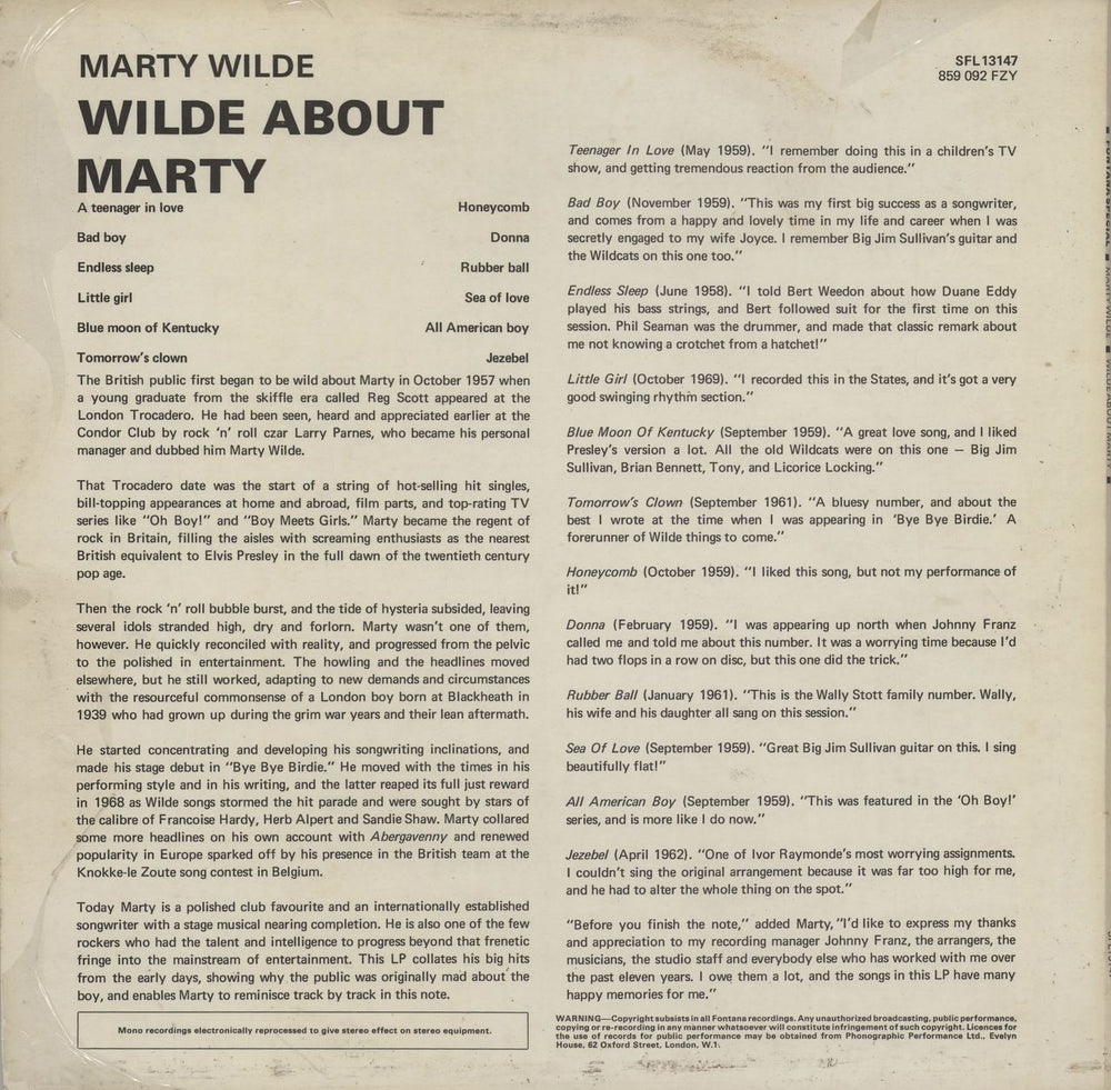 Marty Wilde Wilde About Marty UK vinyl LP album (LP record)