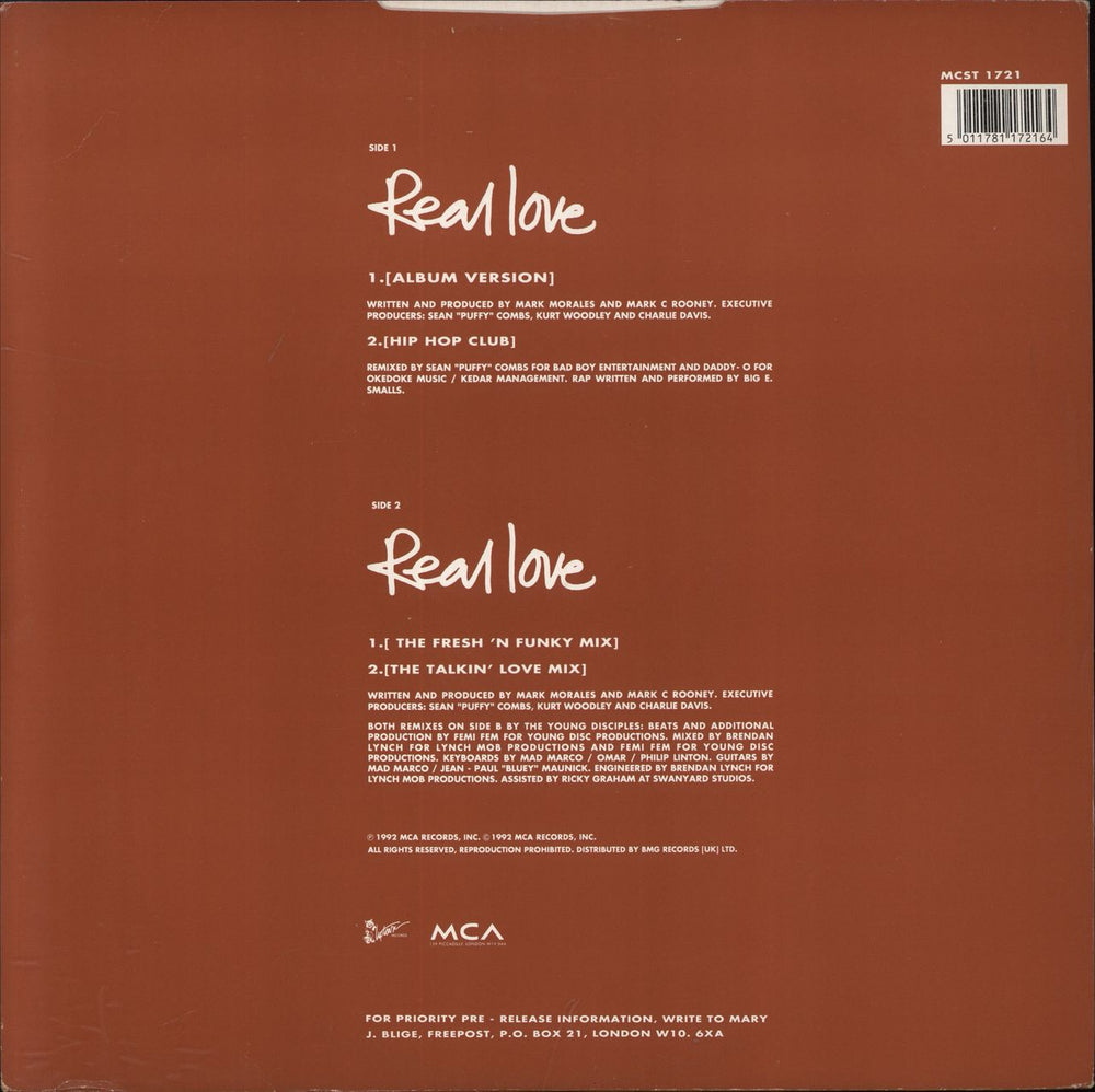 Mary J Blige Real Love UK 12" vinyl single (12 inch record / Maxi-single) 5011781192261