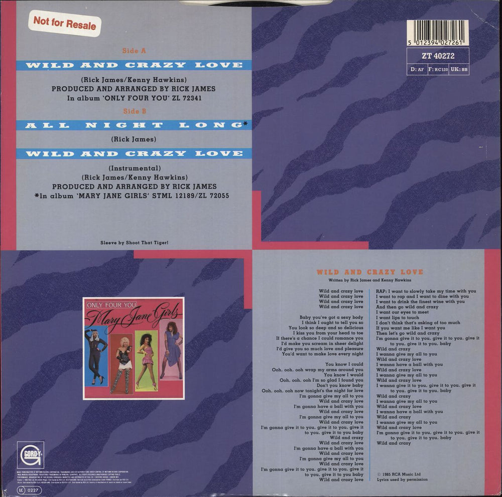 Mary Jane Girls Wild And Crazy Love UK 12" vinyl single (12 inch record / Maxi-single) 5012394027179