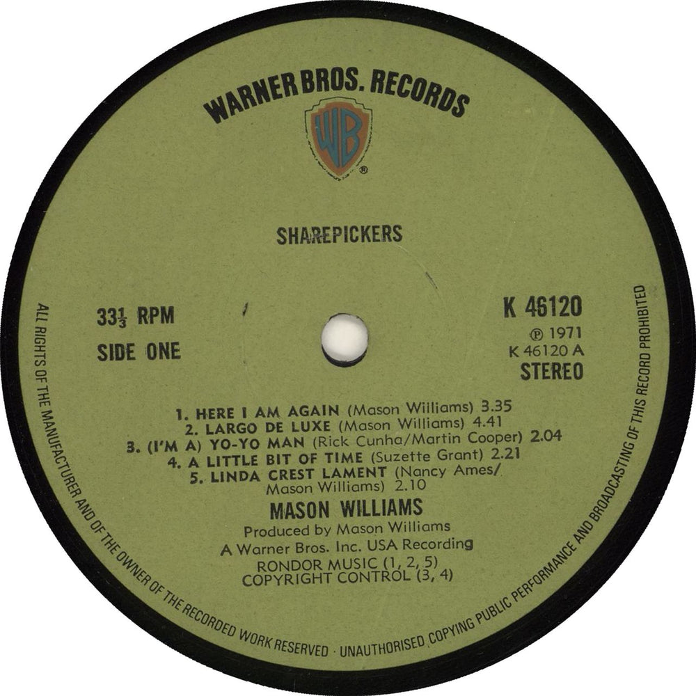 Mason Williams Sharepickers UK vinyl LP album (LP record)