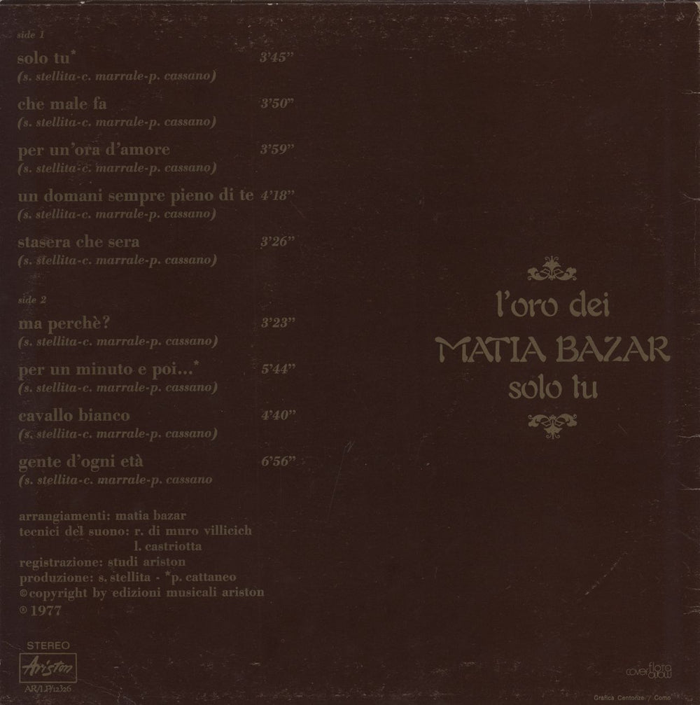 Matia Bazar L'Oro Dei Matia Bazar - Solo Tu Italian vinyl LP album (LP record)