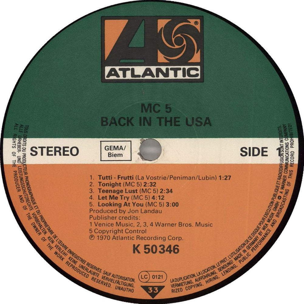 MC5 Back In The USA - EX German vinyl LP album (LP record)