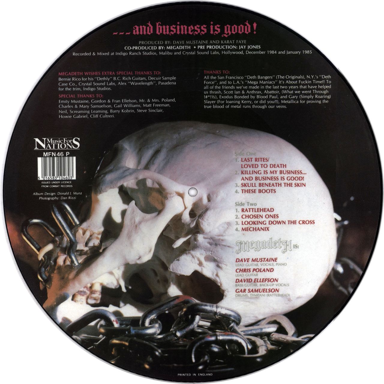 Megadeth Killing Is My Business... and Business Is Good! UK Picture disc LP