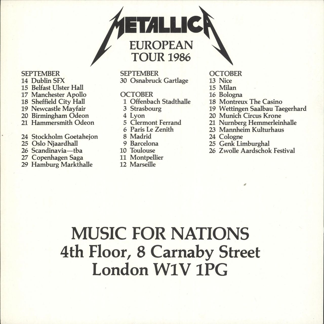 Metallica Master of Puppets + Insert UK Vinyl LP Album Record MFN60 Music for Nations 1986