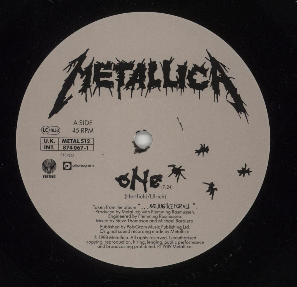 Metallica One - Mislabeled b-side - EX UK 12" vinyl single (12 inch record / Maxi-single) MET12ON806594