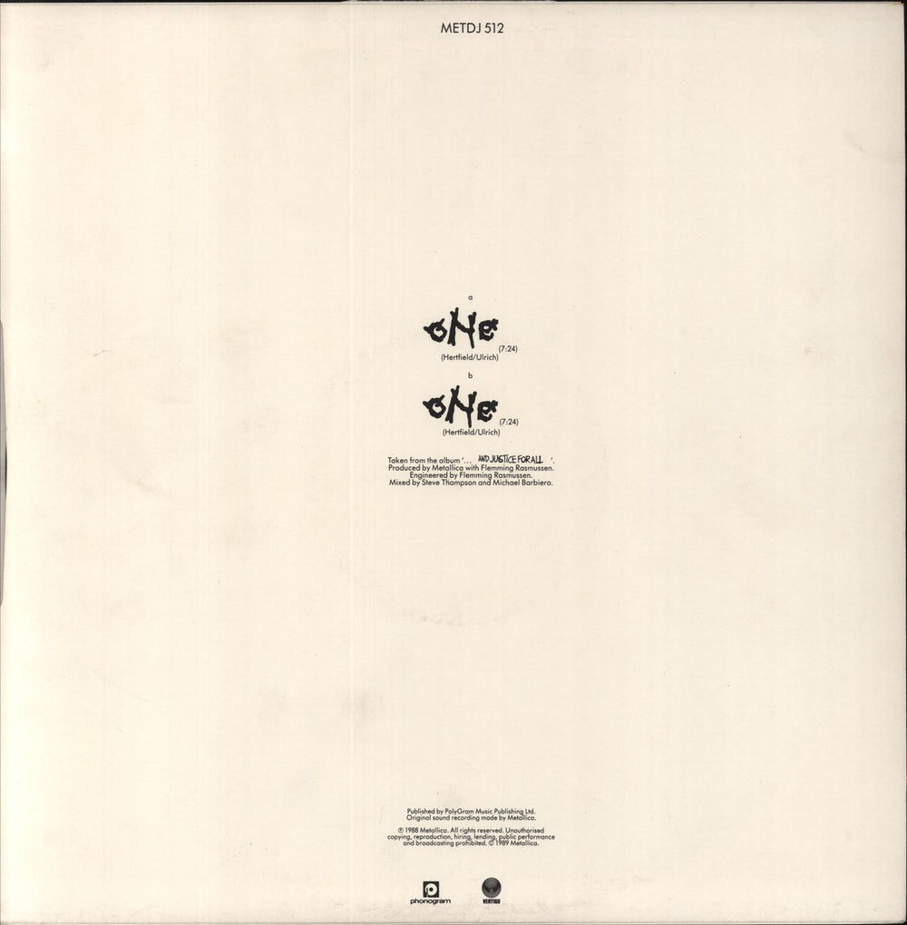 Metallica One UK Promo 12" vinyl single (12 inch record / Maxi-single)