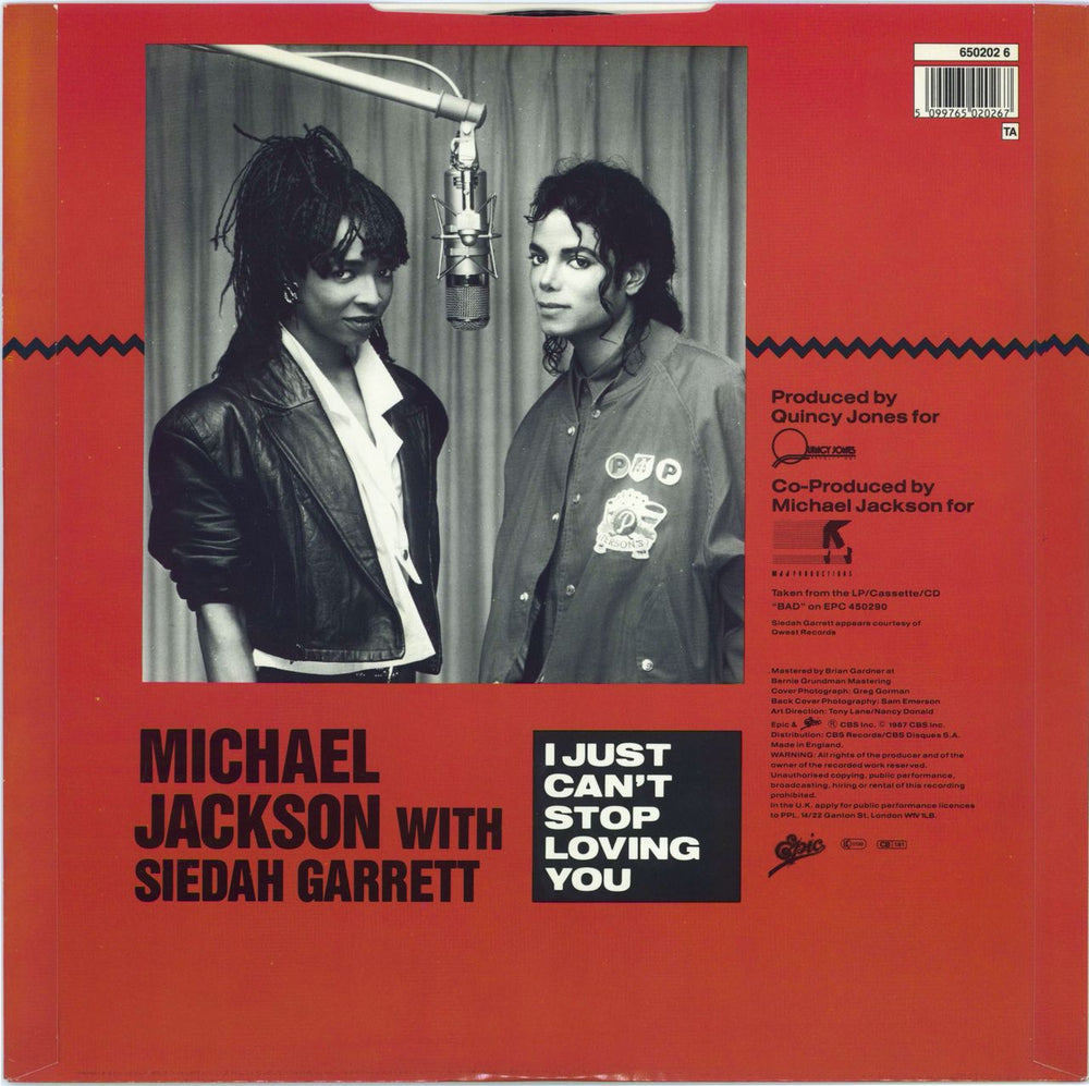 Michael Jackson I Just Can't Stop Loving You + Poster - EX UK 12" vinyl single (12 inch record / Maxi-single) 5099765020267